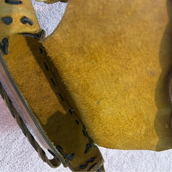 Vtg 70s Tooled Thick Stitch Flower Leather Braided Painted Bohemian Shoulder Bag - Picture 15 of 16